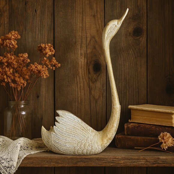 NWT Vintage Large Brassy Swan Planter Rustic Style Distressed Look Flower Pot - Picture 6 of 12